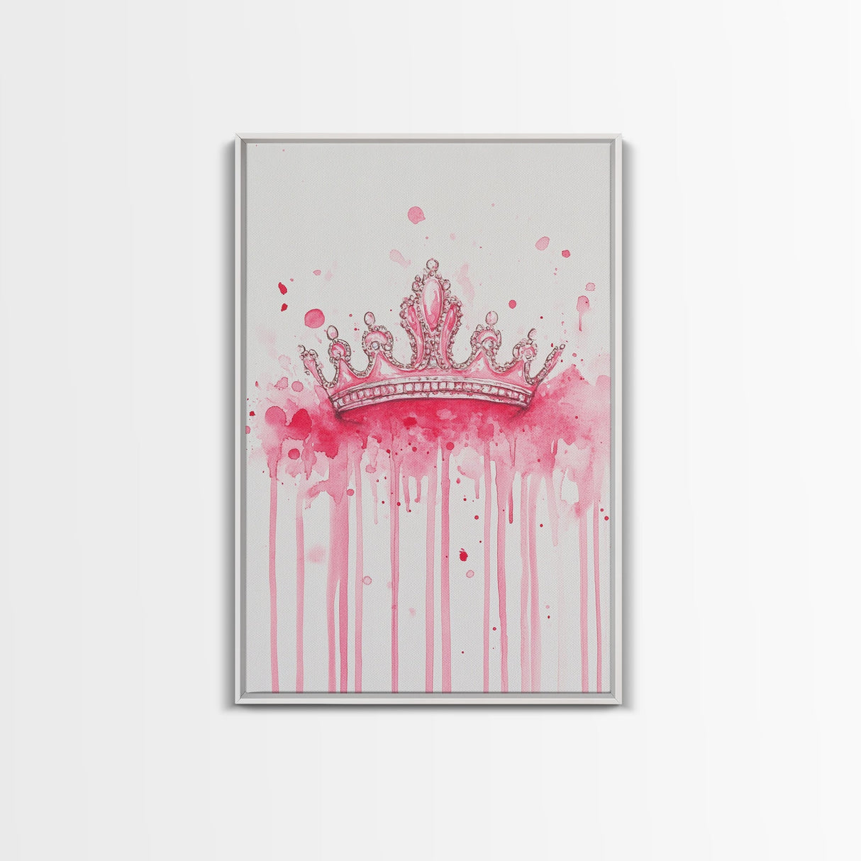 Pink Crown Canvas Print Framed Royal Aesthetic Art Whimsical Wall Art Light Pink Accent Bedroom or Living Room Rustic Decor Gift