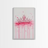 Pink Crown Canvas Print Framed Royal Aesthetic Art Whimsical Wall Art Light Pink Accent Bedroom or Living Room Rustic Decor Gift