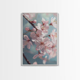 Japanese Sakura Canvas Print | Cherry Blossom Painting Art | Pastel Blue Floral Wall Art Gift Idea | Light Pink Bedroom Art