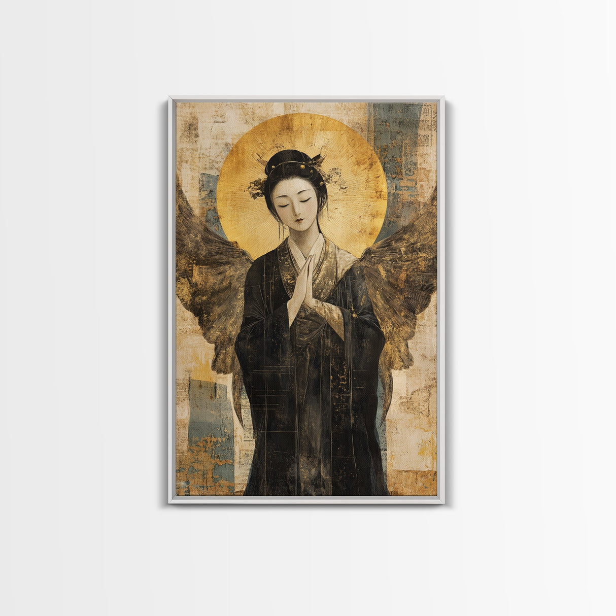 Ethereal Angel Framed Canvas Print Dark Angels Wall Art Goddess Art Print Rustic Wall Art Sacred Geometry Art Spiritual Decor Bedroom Art