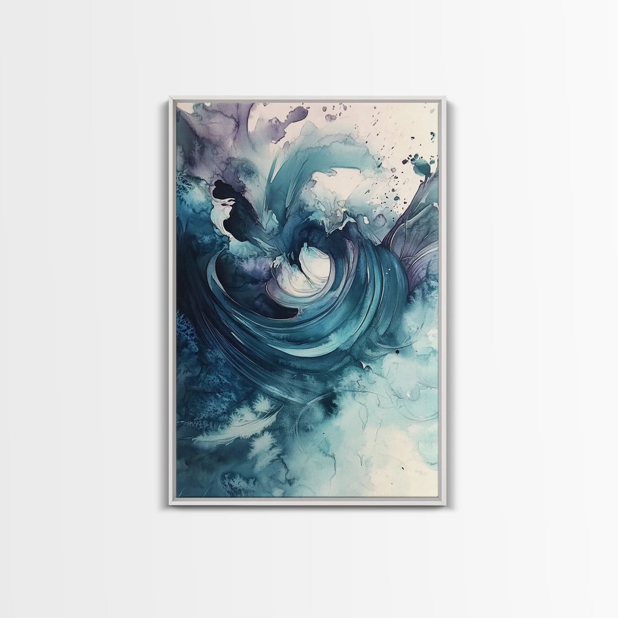 Swirling Teal Abstract Canvas Print Minimalist Coastal Art Modern Zen Wall Decor Living Room Gift Idea Unique Wabi Sabi