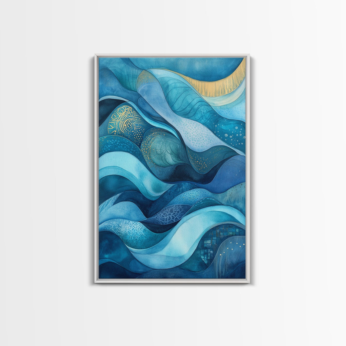 Flowing Blue Waves Canvas Print Modern Coastal Art Abstract Zen Decor Nautical Wall Gift Idea Bedroom Calm Artwork Design