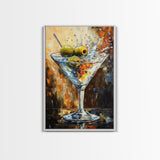 Golden Olive Martini Canvas Print with Rustic Cocktail Art Perfect Kitchen Decor, Espresso Martini Wall Art