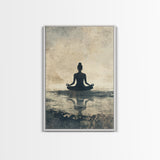 Meditative Silhouette Canvas Print with Wabi Sabi Art, Minimalist Zen Wall Art, Neutral Sage Green Decor, Yoga Art for Relaxation
