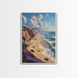Sunny Beach Landscape Framed Canvas Print Coastal Seascape Painting Nautical Wall Art Gift Idea Bedroom Decor Rustic Nautical Painting