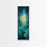 Forest Glow, pine tree art, moody art, landscape painting, above sofa art, gift idea for her, Framed Canvas Print