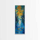Autumn Reflection, fall painting, birch tree art, mountain painting, rustic wall art, panoramic art, Framed Canvas Print
