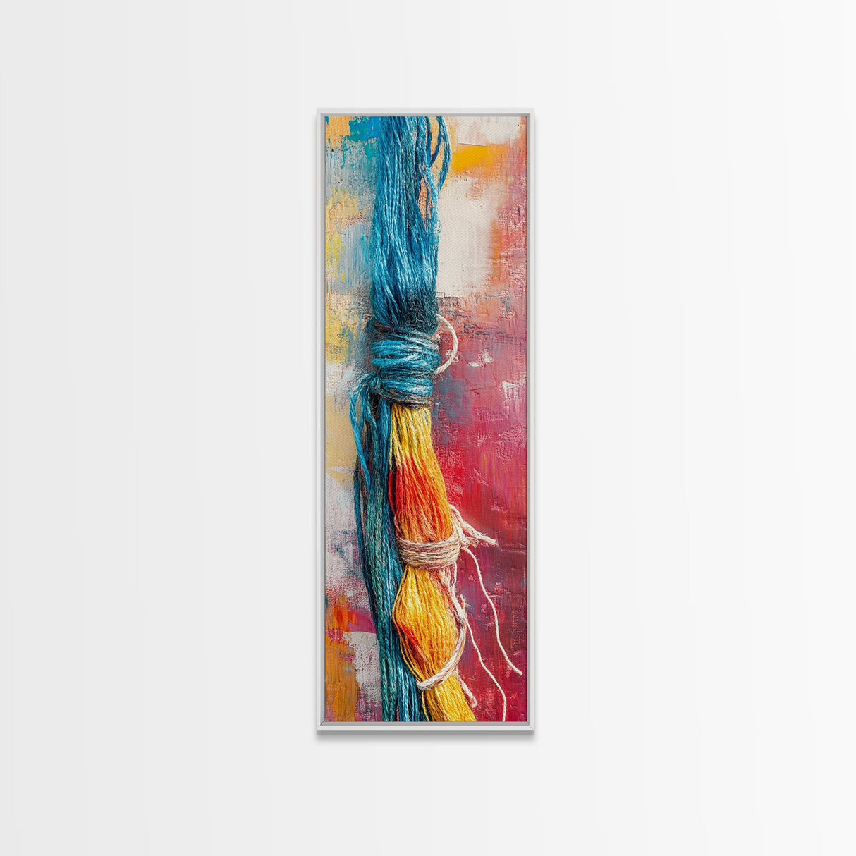 Abstract Yarn, geometric wall art, colorful painting, textured art, boho art, pink orange wall art, Canvas Print