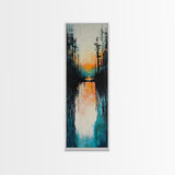 Sunset Reflection, coastal painting, pink orange wall art, lake Tahoe art farmhouse art, Framed Canvas Print, panoramic art