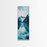 Glacier Lake, mountain painting, blue and green wall art, smoky mountain art, minimalist art, vertical wall art, Canvas Print