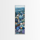 Pebble Beach, mosaic wall art, coastal decor, nautical painting, blue and green wall art, extra wide art, Canvas Print, above sofa art