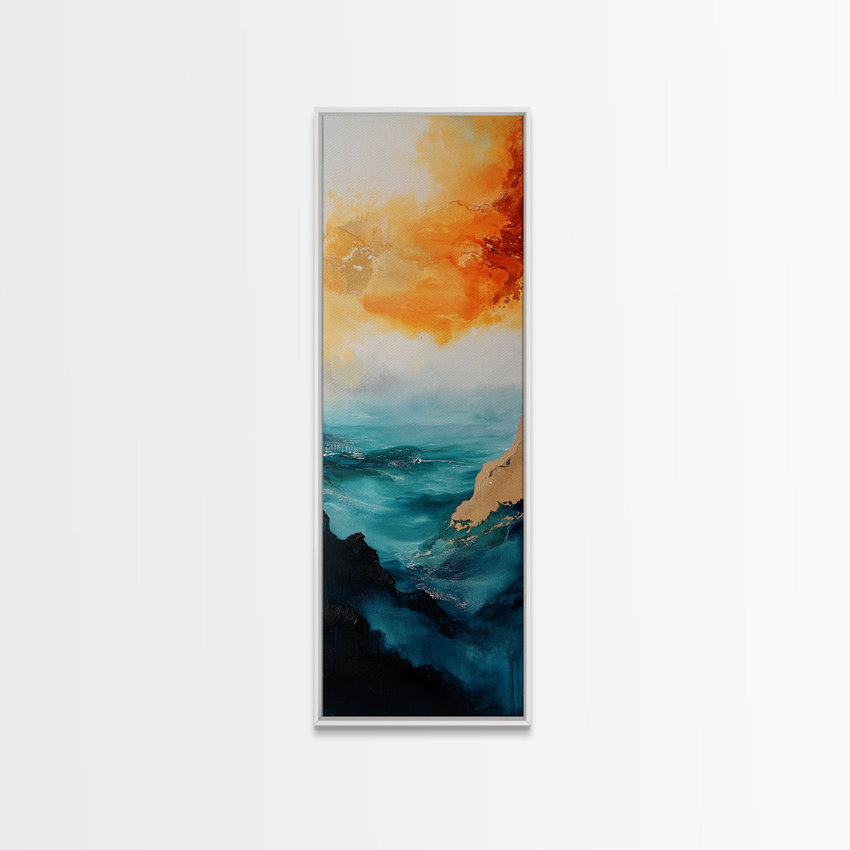 Golden Horizon, painting morro bay, nautical painting, orange abstract art, extra wide art, southwest wall art, Framed Canvas Print