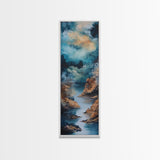 Moody River, Smoky Mountain Art, Landscape Painting, Moody Art, Blue and Green Wall Art, Tall Skinny Art, Framed Canvas Print
