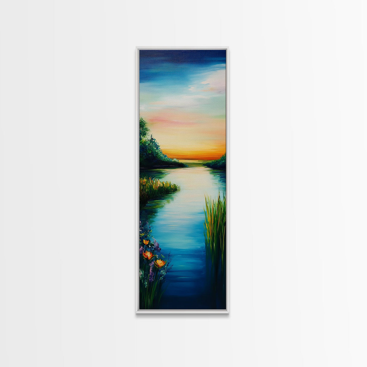 Sunset Lake, Smoky Mountain Art, Moody Art, Panoramic Art, Above Couch Art, Coastal Wall Art, Tall Narrow Art, Canvas Print