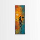 Sunset Kayaker, Coastal Painting, Moody Art, Nautical Decor, Rustic Wall Art, Christmas, Framed Canvas Print, Above Sofa Art