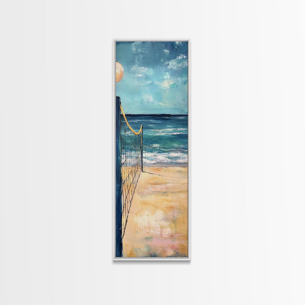 Volleyball Net, Seaside Sport, Nautical Wall Art, Beach House Art, Coastal Decor, Living Room Art, Framed Canvas Print, Extra Wide Art
