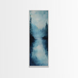 Misty Lake, Moody Landscape, Pine Tree Art, Foggy Forest Painting, Smoky Mountain Art, Christmas, Framed Canvas Print