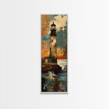 Rustic Lighthouse, Nautical Wall Art, Moody Painting, Coastal Landscape, Seascape Painting, Framed Canvas Print