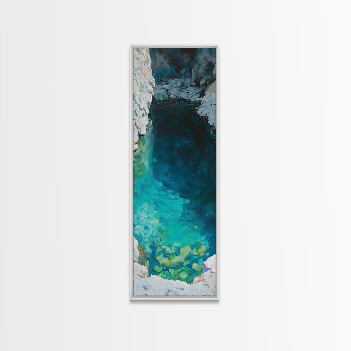 Teal wall art, hidden lagoon, ocean painting, moody art, coastal decor, framed canvas print, nautical art, above bed wall art