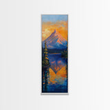 Landscape Painting, Framed Canvas Print, blue and green wall art, panoramic painting, extra wide art, mountain painting