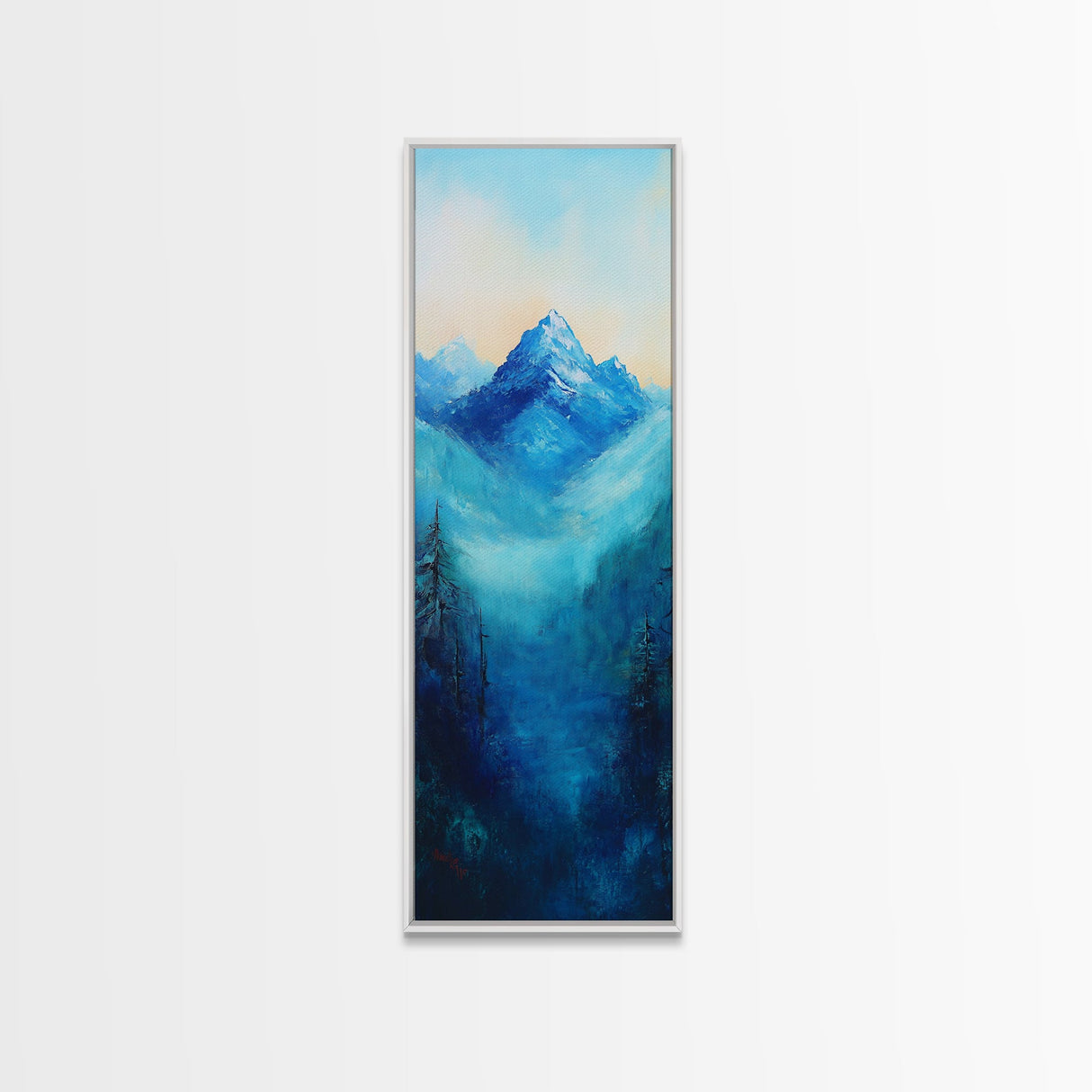 Rustic Art, Canvas Print, smoky mountain art, pine tree art, blue and green wall art, extra wide art,  above bed wall art