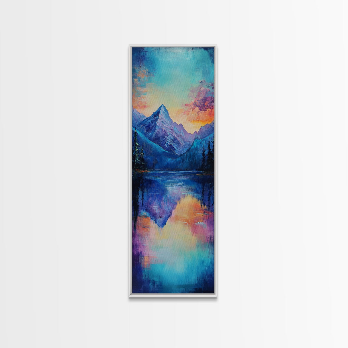 Mountain Reflection, landscape painting, lake Tahoe art, moody art, bedroom art, gift idea for him, Framed Canvas Print