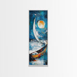 Sailboat, Moonlit Ocean, Nautical Wall Art, Coastal Landscape Art, Seascape Painting, Framed Canvas Print, Above Couch Art