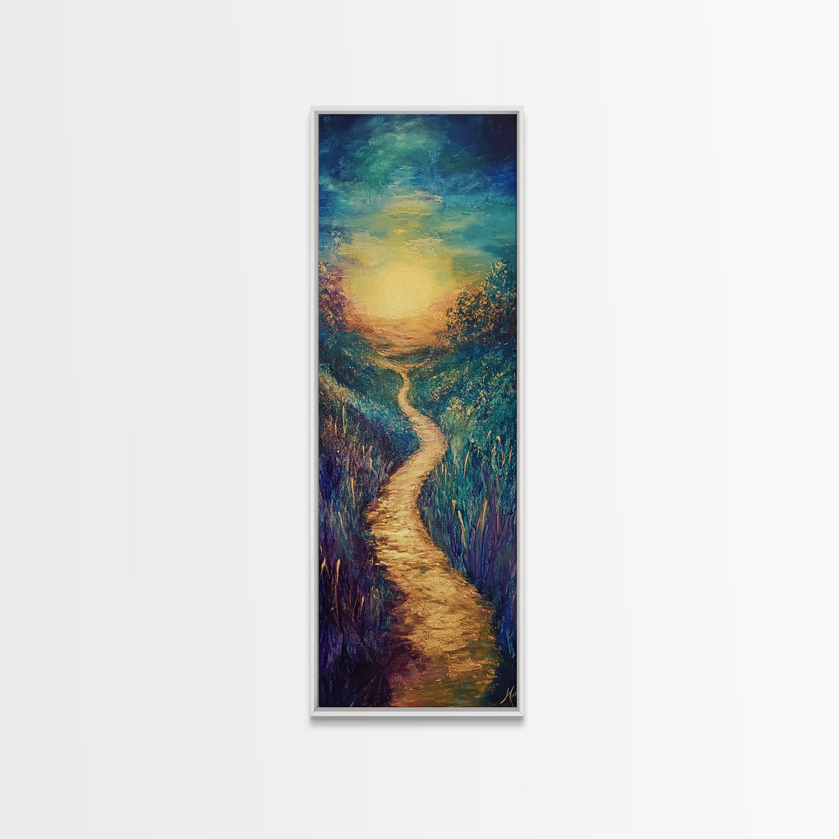 Golden Pathway, landscape painting, sunset painting, nature wall art, panoramic painting, scenic artwork, fall painting, Canvas Print