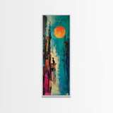 Lone Howl, southwest wall art, desert painting, moon oil painting, silhouette painting, rustic art, teal wall art, Canvas Print