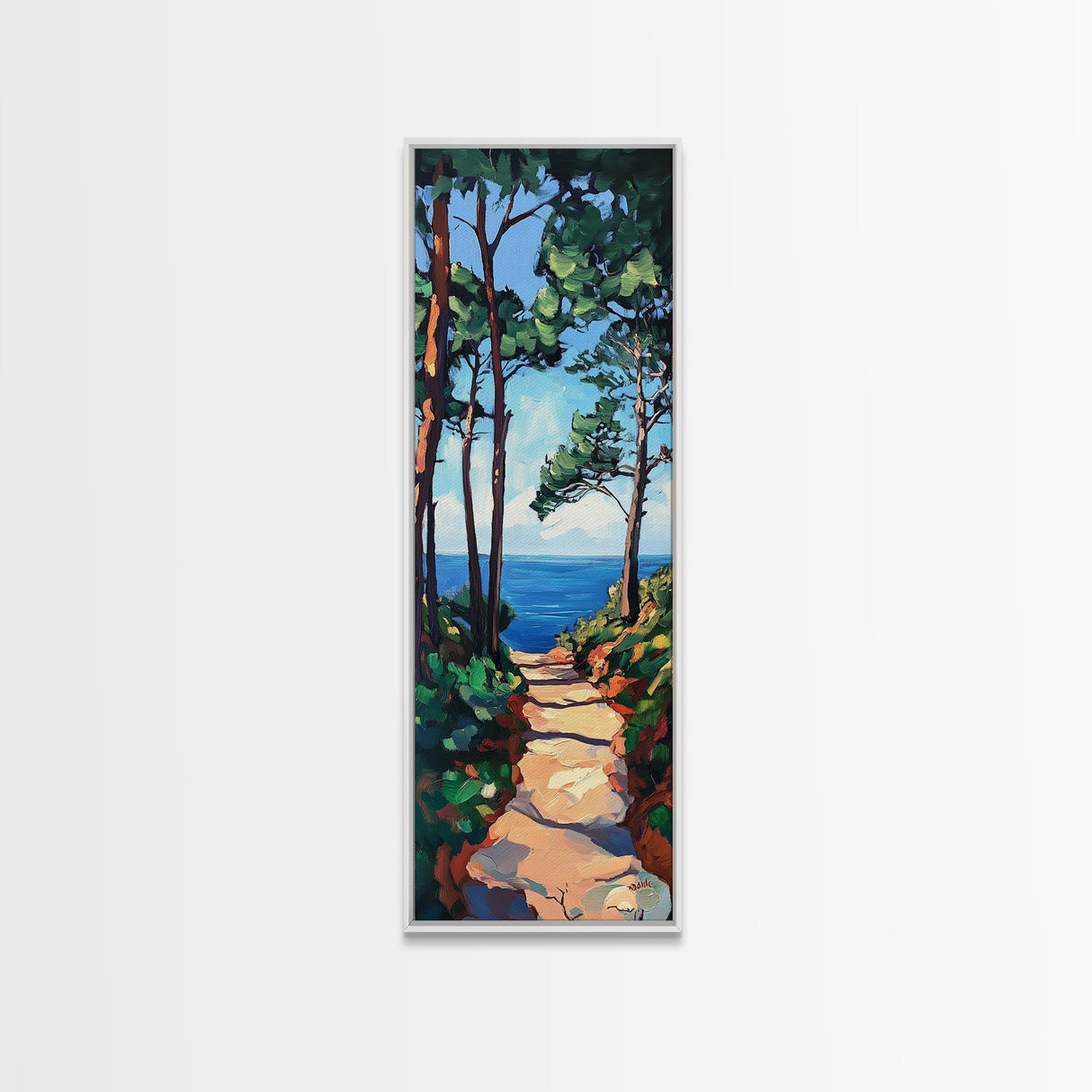 Coastal Path, Pine Tree Art, Nautical Wall Art, Coastal Decor, Living Room Art, Gift Idea for Her, Framed Canvas Print