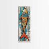 Koi fish painting, colorful fish art, nautical decor, rustic art, coastal cowgirl wall art, tall narrow art, canvas print