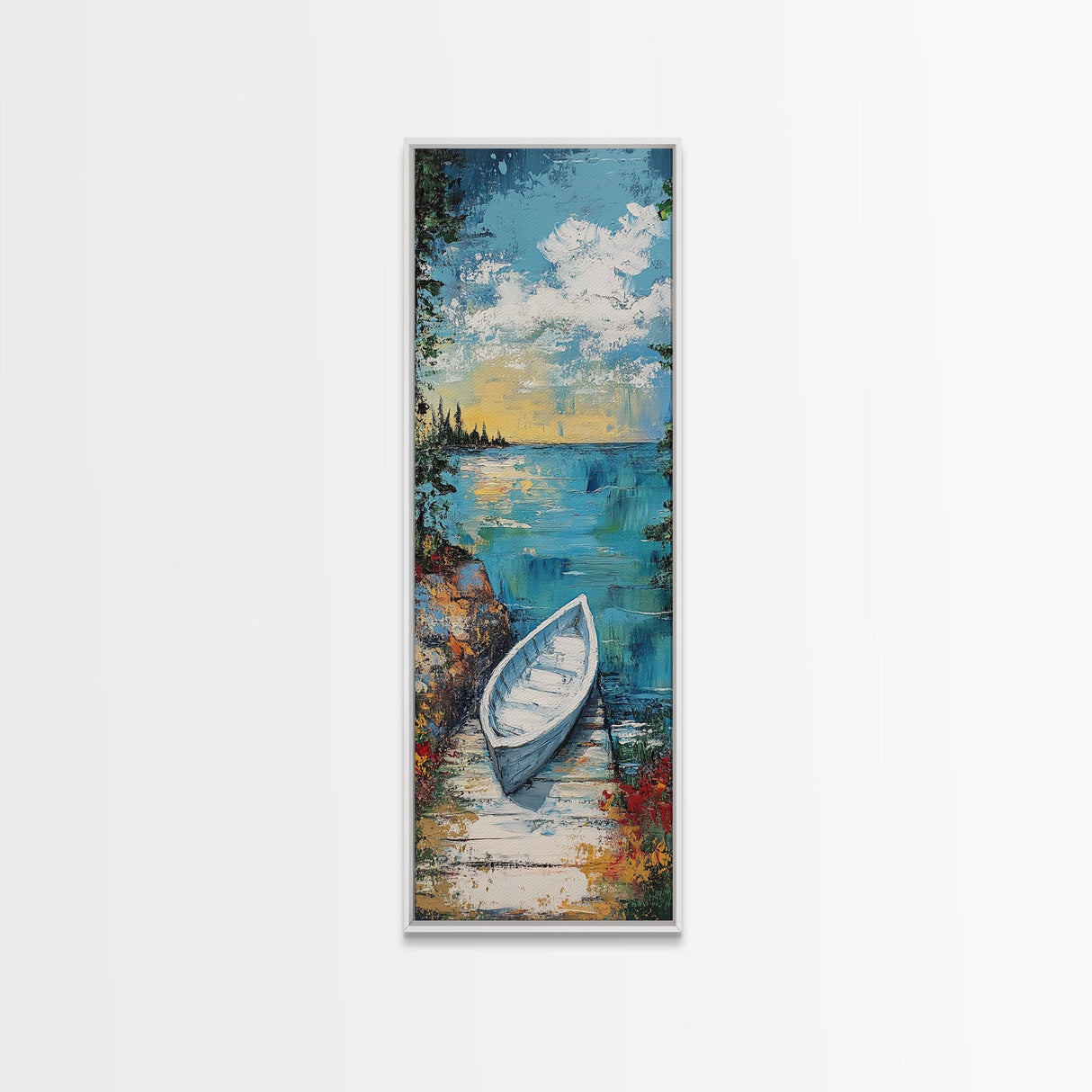 Rowboat painting, lake Tahoe art, fisherman painting, rustic wall art, nautical painting, coastal landscape art, canvas print