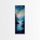 Moonlit Valley, moody art, blue and green wall art, framed canvas print, above couch art, original painting, landscape painting