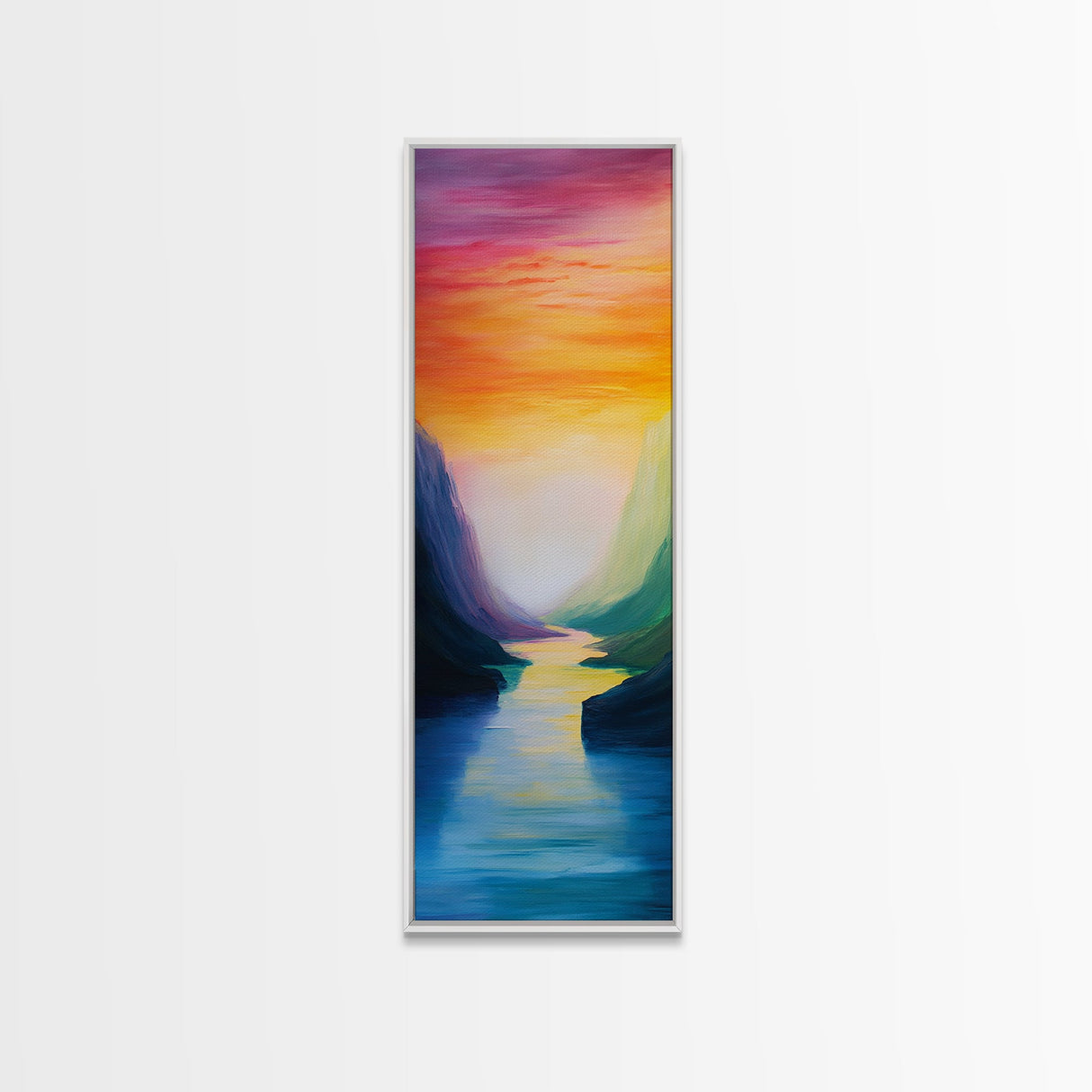 Sunset Canyon, pink orange wall art, lake Tahoe art, framed canvas print, vertical wall art, extra wide art, bedroom art