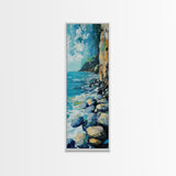 Rocky Shoreline, coastal landscape art, nautical decor, framed canvas print, lake Tahoe art, extra wide art, ocean painting