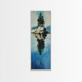 Island Reflection, pine tree art, lake Tahoe art, framed canvas print, nature painting, rustic art, above bed wall art