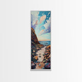 Rocky Coastline, Ocean Waves, Beach Path, Framed Canvas Print, coastal landscape art, farmhouse art, rustic décor