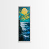 Moon oil painting, seascape painting, nighttime art, mystical wall art, ocean painting, moody art, framed canvas print