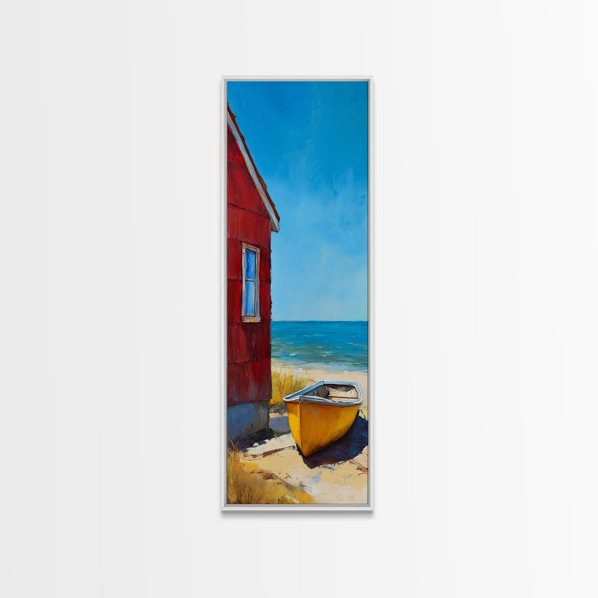 Beach house, Nantucket painting, coastal landscape art, framed canvas print, nautical decor, seascape painting, farmhouse art