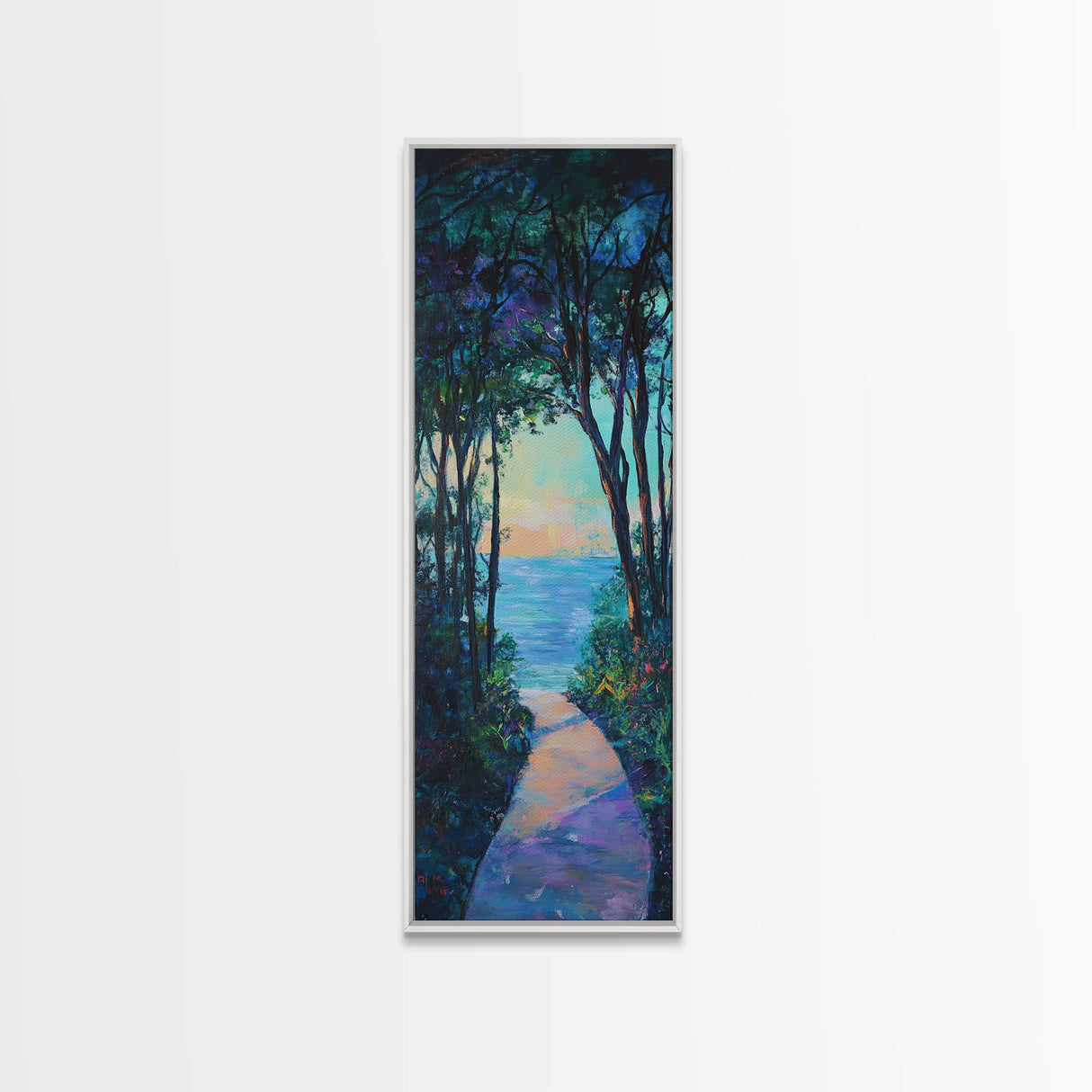 Sunset Pathway Art, Coastal Painting, Wabi Sabi Art, Above Bed Wall Art, Seascape Painting, Framed Canvas Print, Nautical Decor