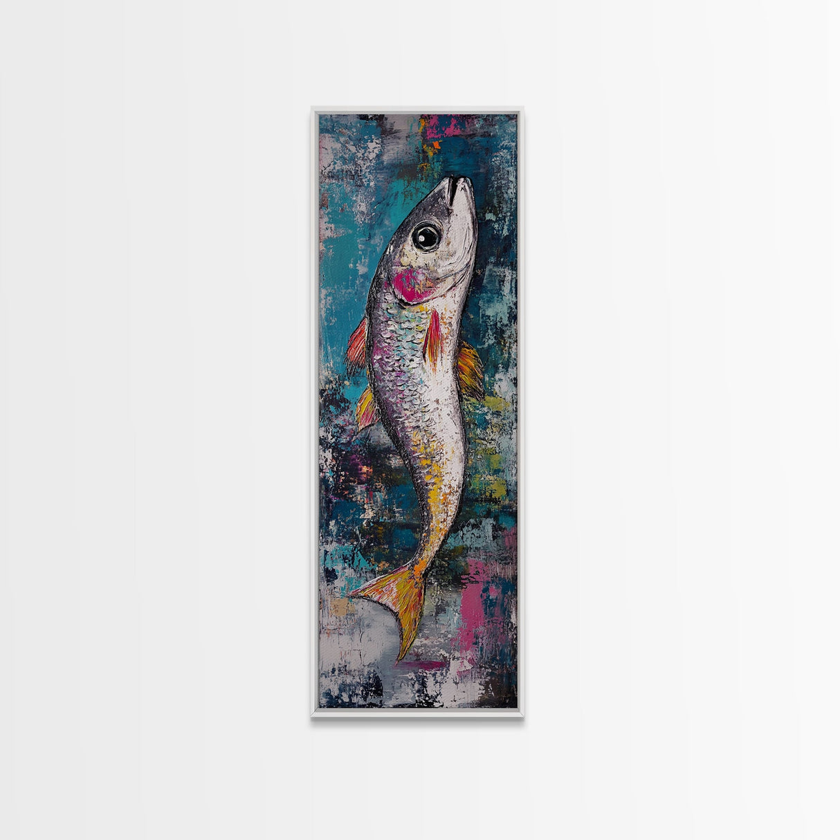 Fish Art, koi fish painting, fly fishing art, trout art, coastal decor, blue and green wall art, Canvas Print, living room art