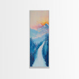 Sunset Over Mountains, pink orange wall art, mountain painting,  framed canvas print, extra wide art