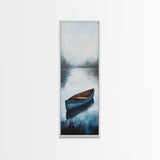 Blue Canoe on Lake, lake Tahoe art, nautical wall art, rustic decor, farmhouse art, framed canvas print, above sofa art