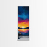 Sunset Over Water, Lake Tahoe Art, Bold Colors, Framed Canvas Print, Tall Narrow Art, Boho Art, Above Bed Wall Art, Panoramic Art