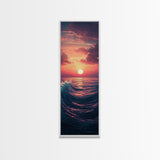 Tropical Sunset, Palm Trees, Ocean Waves, Framed Canvas Print, Coastal Painting, Nautical Decor, Extra Wide Art, Panoramic Art