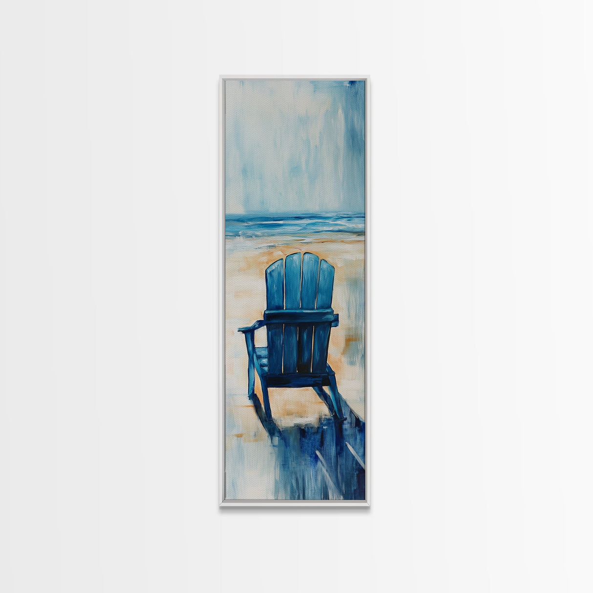 Blue Beach Chair, coastal decor, nautical wall art, ocean painting, beach house art, seascape painting, framed canvas print