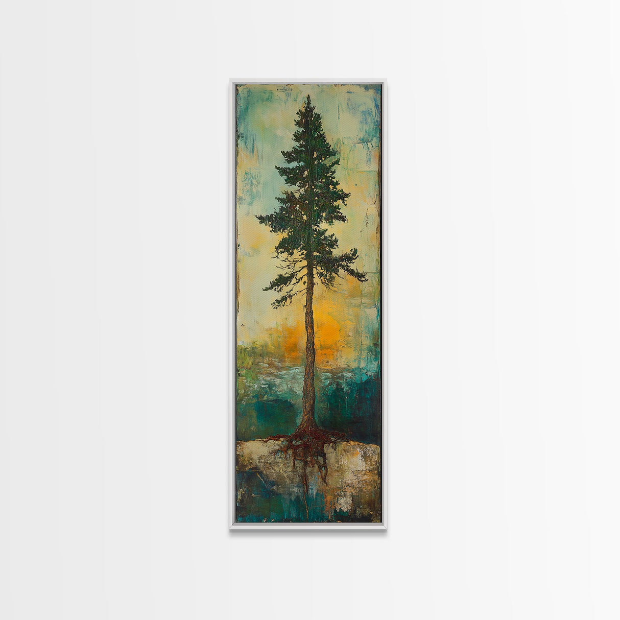 Tall Pine, wabi sabi art, rustic decor, pine tree art, nature inspired, farmhouse art, framed canvas print, above bed art