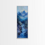 Waterfall Mountain, landscape painting, mountain painting, blue and green wall art, coastal decor, framed canvas print