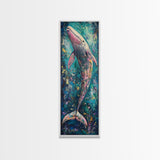 Vibrant Whale, Whale Painting, Coastal Decor, Nautical Wall Art, Blue and Green Wall Art, Skinny Wall Art, Framed Canvas Print