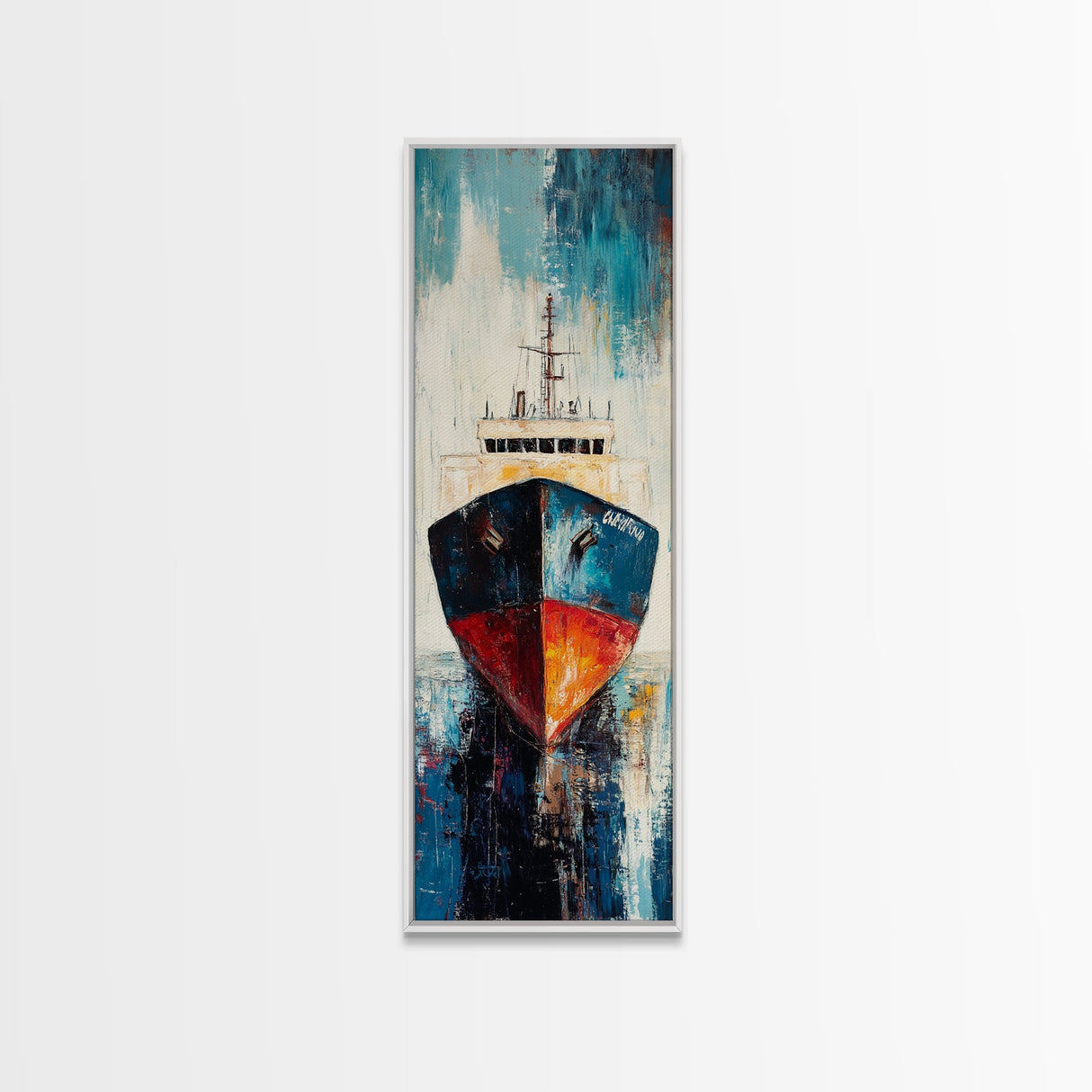 Fishing Boat Docked, nautical painting, maritime wall art, coastal cowgirl wall art, fishing decor, framed canvas print, vertical wall art